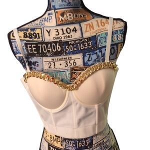 Micas White Corset Gold Chain Corset Bustier Top Size Medium